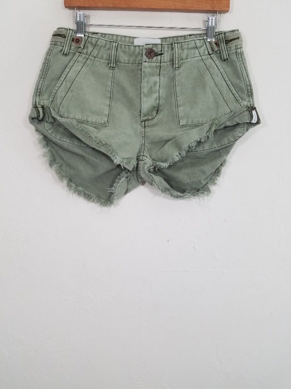 One Teaspoon Button Fly Denim Shorts Green Size 27